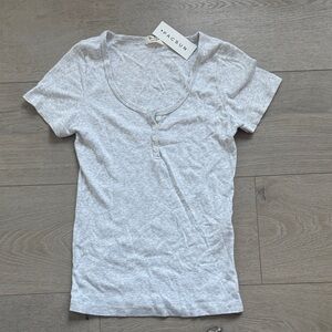 Brandy Melville/PacSun Heather Gray Buttoned Scoop Neck Tee